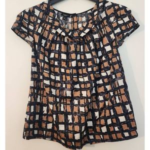 TALBOTS Square Pattern Cap Sleeve Ruffle Top  Size S
